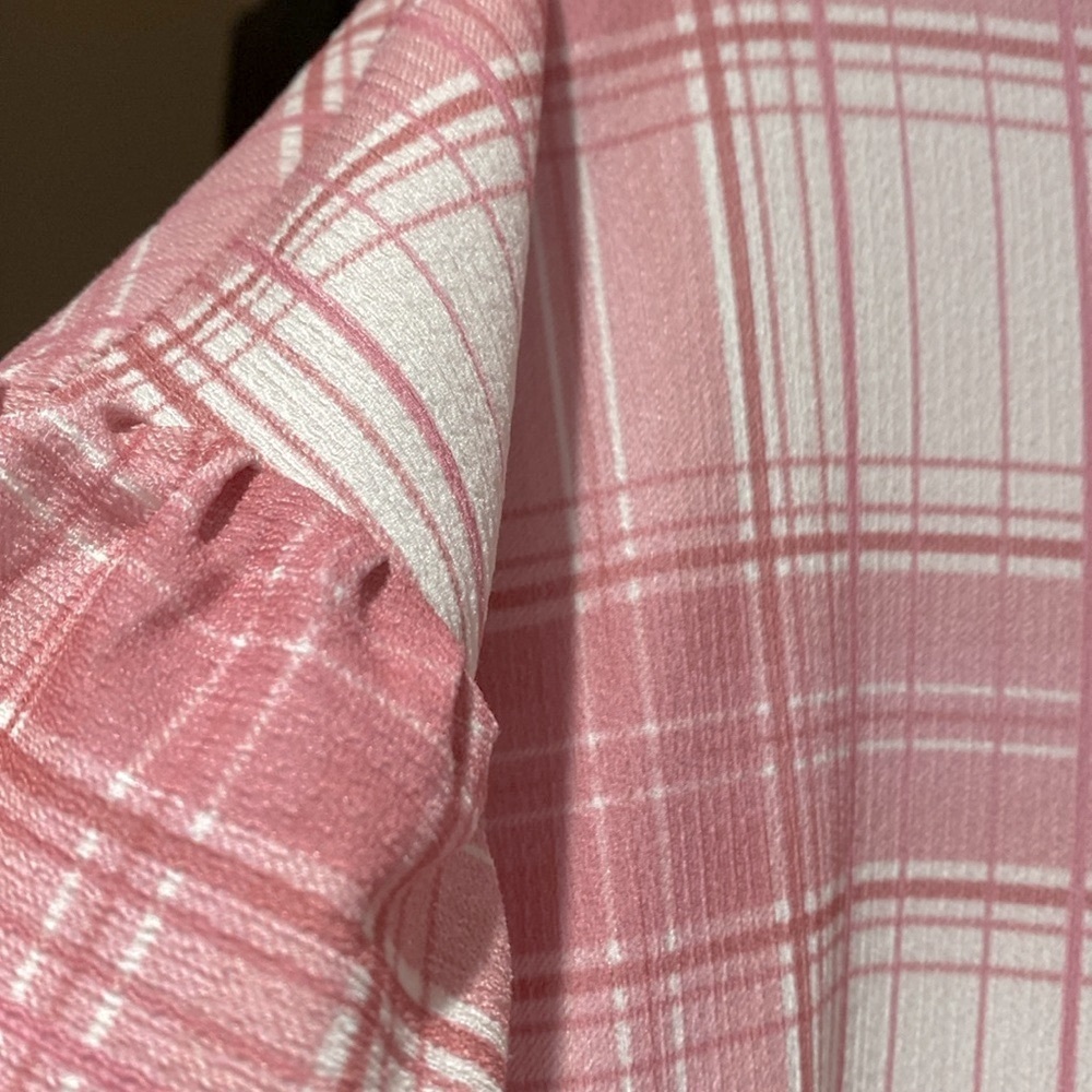 ASOS DESIGN Pink  Plaid Curve Puff Sleeve Tie Front Maxi Dress Size 14 - Picture 9 of 11